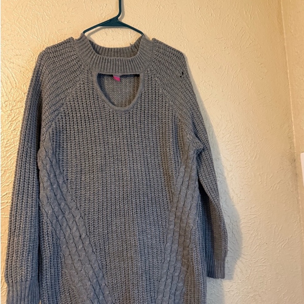 No Boundaries Gray knitted Sweater with Keyhole